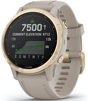 Garmin Watch Fenix 6S Pro Solar Light Gold With Light Sand Band - Black