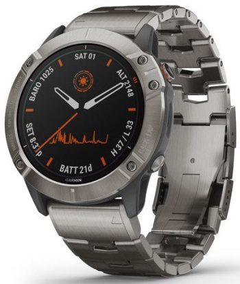 Garmin Watch Fenix 6X Pro Solar Titanium With Titanium Band D - Black