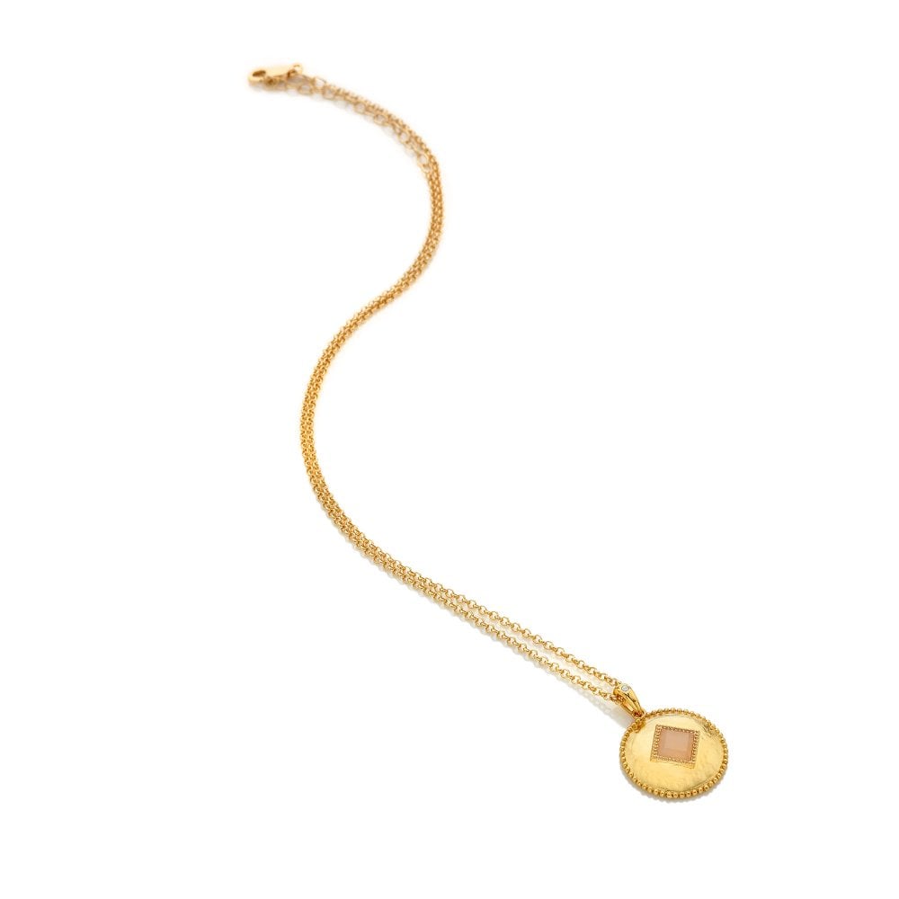 Hot Diamonds Gold Plated Sterling Silver Pink Quartz Coin Necklace Hot Diamonds Gold Plated Sterling Silver Pink Quartz Coin Necklace