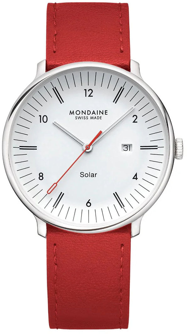 Mondaine Doppio 41mm Solar Red Vegan Apple Leather Watch Mondaine Doppio 41mm Solar Red Vegan Apple Leather Watch