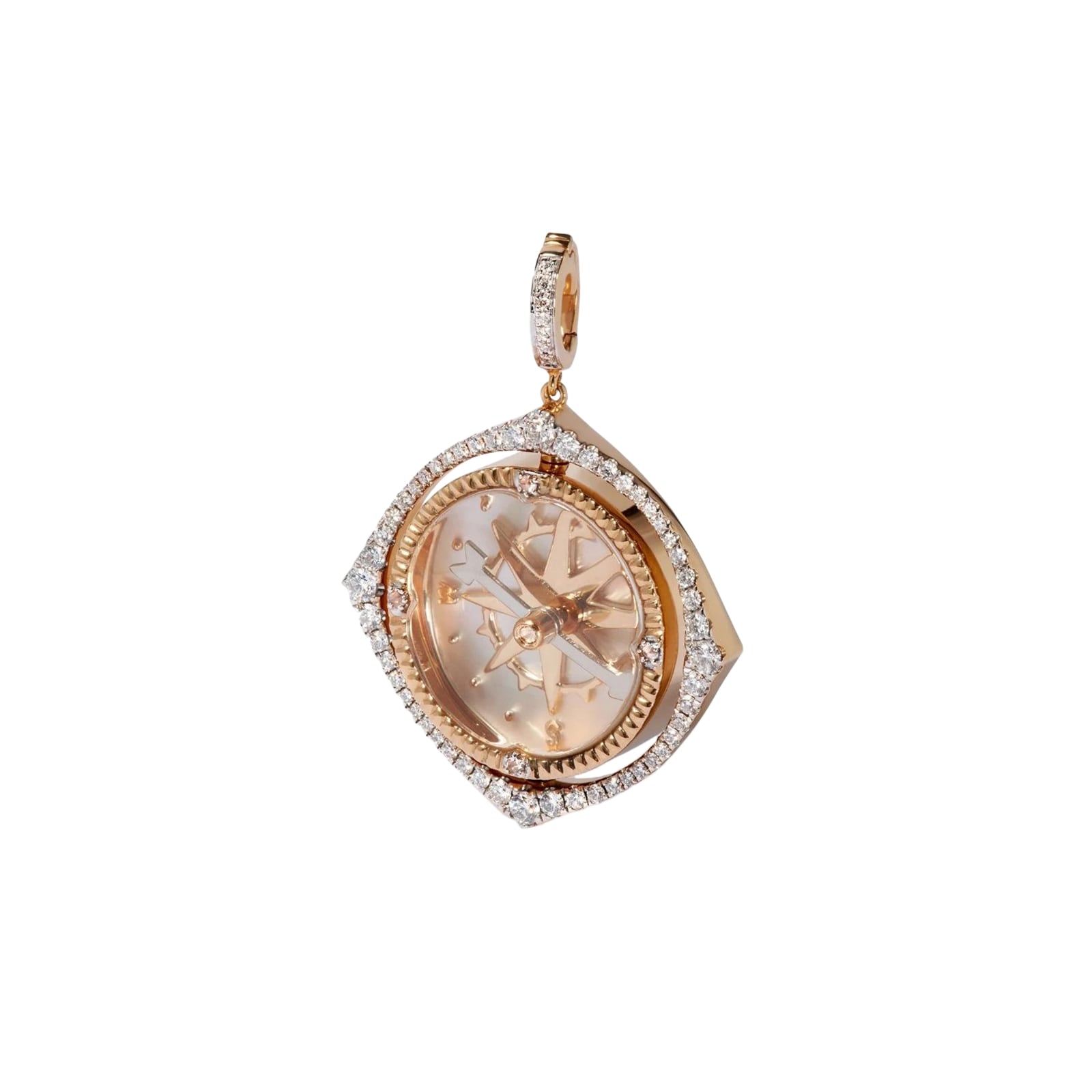Mythology Spinning Compass Pendant In 18ct Yellow Gold With Pearl, Quartz And Diamonds Mythology Spinning Compass Pendant In 18ct Yellow Gold With Pearl, Quartz And Diamonds