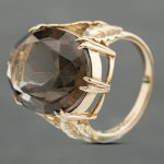 Pre-Owned 9ct Yellow Gold Smokey Quartz Large Oval Dress Ring 41102759