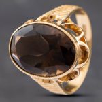 Pre-Owned 9ct Yellow Gold Smokey Quartz Oval Ring 41101958