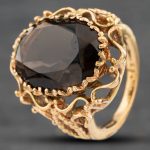 Pre-Owned Vintage Yellow Gold Smokey Quartz Large Oval Dress Ring 41101601
