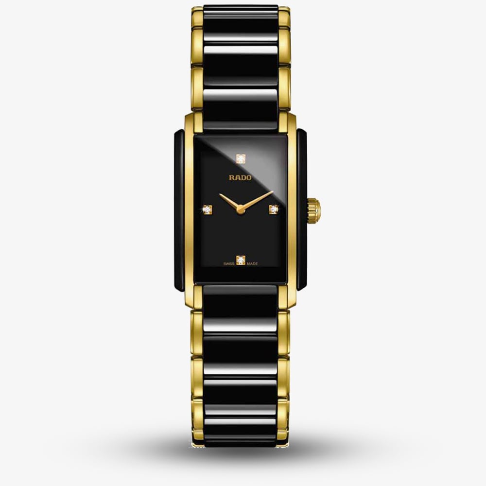 Rado Ladies Integral Diamonds Quartz Black and Gold Ceramic Bracelet Watch R20845712 S Rado Ladies Integral Diamonds Quartz Black and Gold Ceramic Bracelet Watch R20845712 S