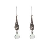 Sterling Silver Black Rhodium Mint Quartz Drop Earrings D - Black