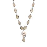 Sterling Silver Multi-coloured Pearl and Quartz Bead Drop Necklace D