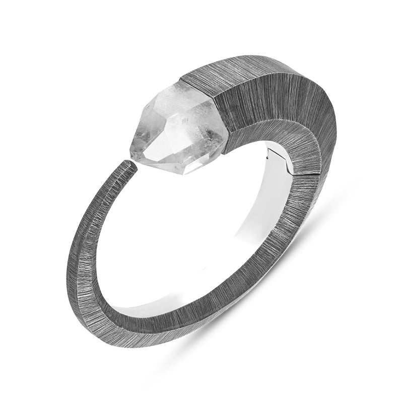 Sterling Silver Quartz Graduated Hinged Bangle D - Silver Sterling Silver Quartz Graduated Hinged Bangle D - Silver