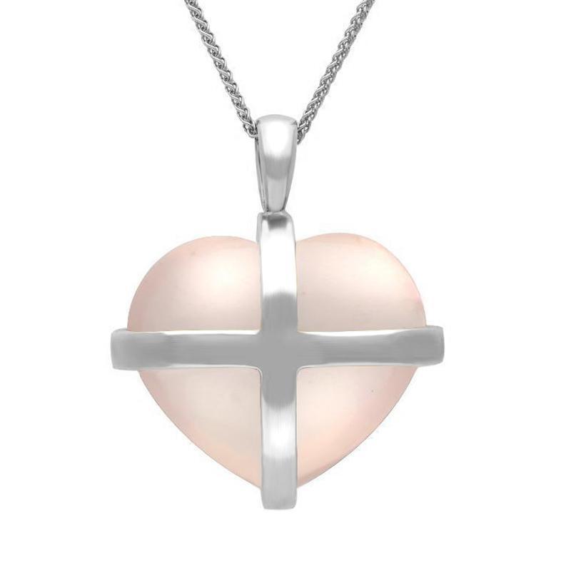 Sterling Silver Rose Quartz Large Cross Heart Necklace - Silver Sterling Silver Rose Quartz Large Cross Heart Necklace - Silver