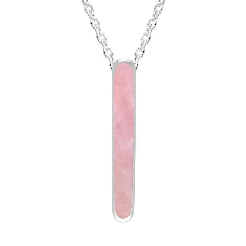 Sterling Silver Rose Quartz Lineaire Drop Oval Necklace Sterling Silver Rose Quartz Lineaire Drop Oval Necklace
