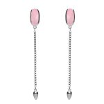 Sterling Silver Rose Quartz Lineaire Long Drop Stud Earrings