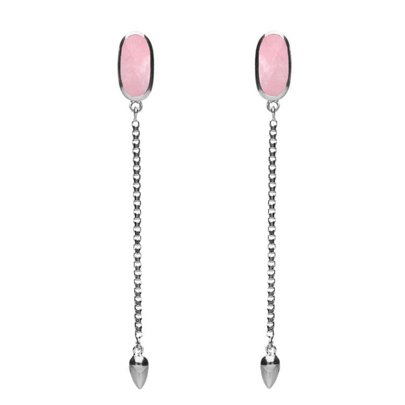 Sterling Silver Rose Quartz Lineaire Long Drop Stud Earrings Sterling Silver Rose Quartz Lineaire Long Drop Stud Earrings