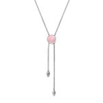 Sterling Silver Rose Quartz Lineaire Round Stone Adjustable Necklace