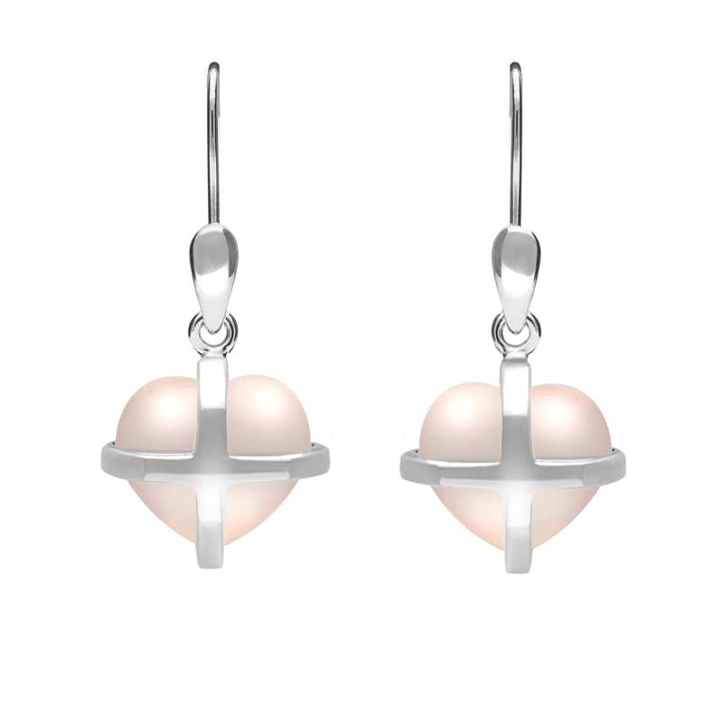 Sterling Silver Rose Quartz Small Cross Heart Drop Earrings - Option1 Value Silver Sterling Silver Rose Quartz Small Cross Heart Drop Earrings - Option1 Value Silver