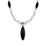 Sterling Silver Whitby Jet Quartz Marquise Bead Necklace D - Silver