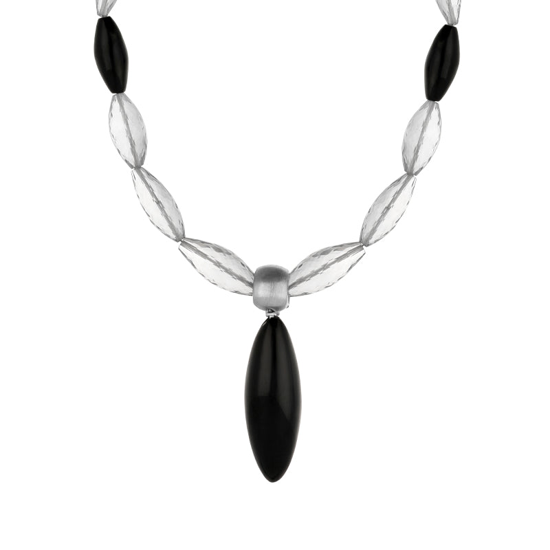 Sterling Silver Whitby Jet Quartz Marquise Bead Necklace D - Silver Sterling Silver Whitby Jet Quartz Marquise Bead Necklace D - Silver