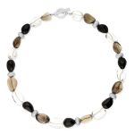 Sterling Silver Whitby Jet Smokey Quartz Bead Necklace D - Silver