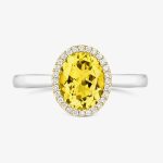 Tivon 18ct White Gold Oval Yellow Quartz & Diamond Halo Ring RTT-1664-LQ M.5