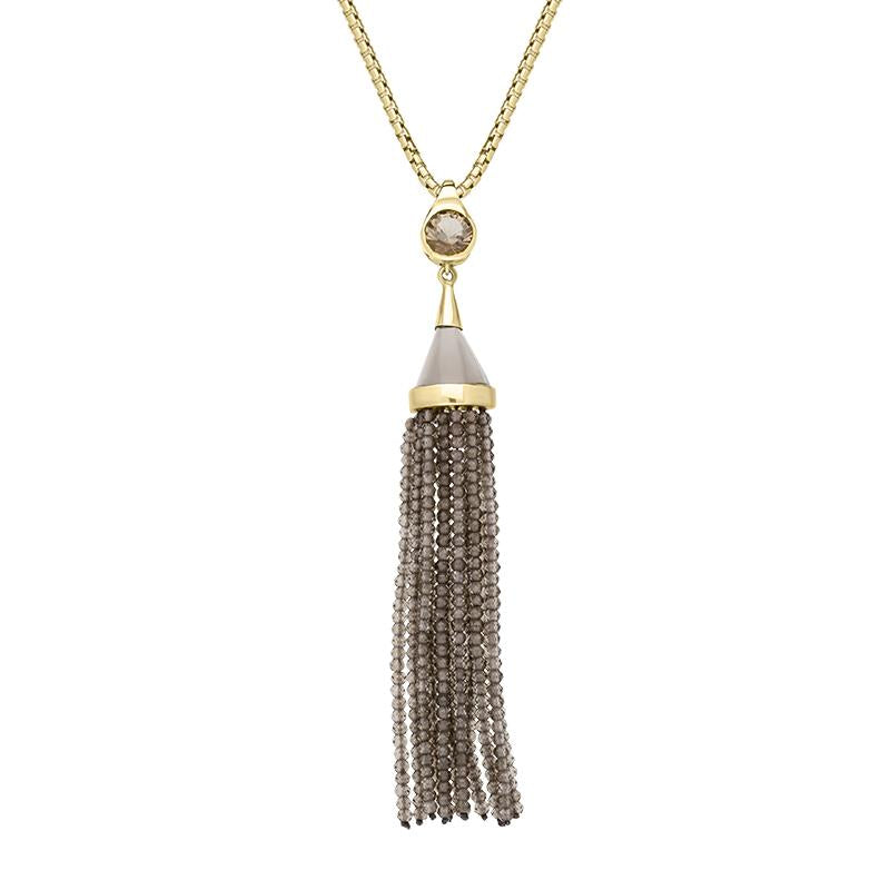 Yellow Gold Plated Sterling Silver Smokey Quartz Round Cascade Tassel Necklace D - Option1 Value Yellow Gold Plated Sterling Silver Smokey Quartz Round Cascade Tassel Necklace D - Option1 Value